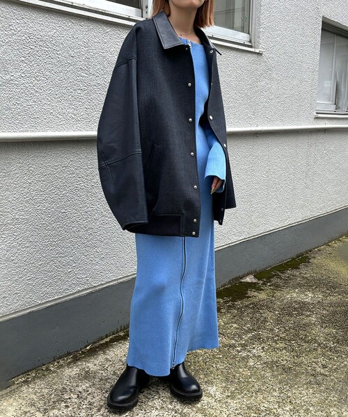 NOUNLESS（ナウンレス）の「【NOUNLESS/ナウンレス】LEATHER DOCKING AWARD JACKET（ブルゾン・レディース・カーキ/ネイビー・1）」の10枚目の写真