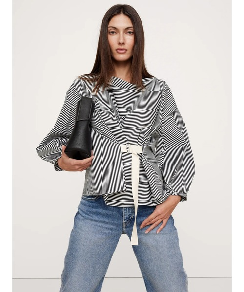 Banana Republic(バナナリパブリック)の「ポプリン カウルネック タイウエストトップス(シャツ/ブラウス・レディース・ネイビー/ホワイト・M/S/XS/L)」の2枚目の写真