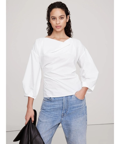 Banana Republic(バナナリパブリック)の「ポプリン カウルネック タイウエストトップス(シャツ/ブラウス・レディース・ネイビー/ホワイト・M/S/XS/L)」の1枚目の写真