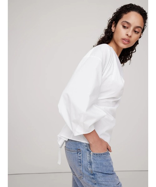 Banana Republic(バナナリパブリック)の「ポプリン カウルネック タイウエストトップス(シャツ/ブラウス・レディース・ネイビー/ホワイト・M/S/XS/L)」の4枚目の写真