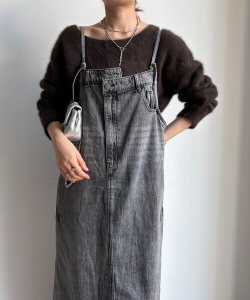 DouDou（ドゥドゥ）の「裾フリンジデニムジャンスカ（ワンピース