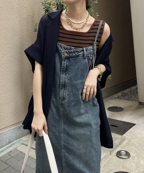 DouDou 裾フリンジデニムジャンスカ DouDou（ドゥドゥ） ワンピース 裾フリンジデニムジャンスカ