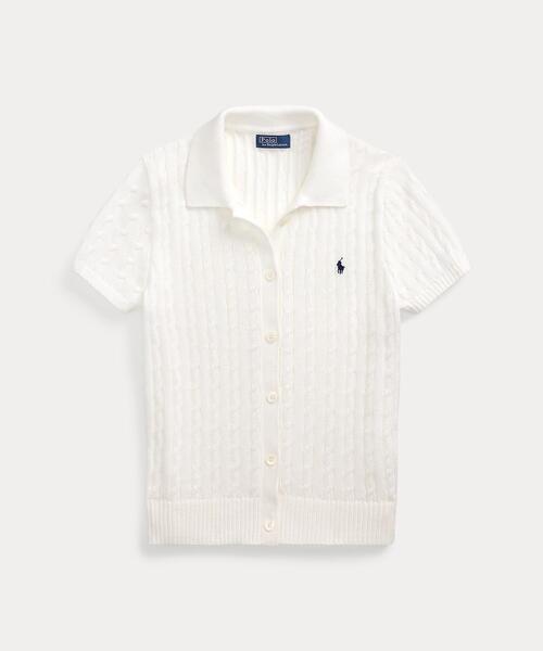 ケーブル コットン ショートスリーブ Polo カーディガン