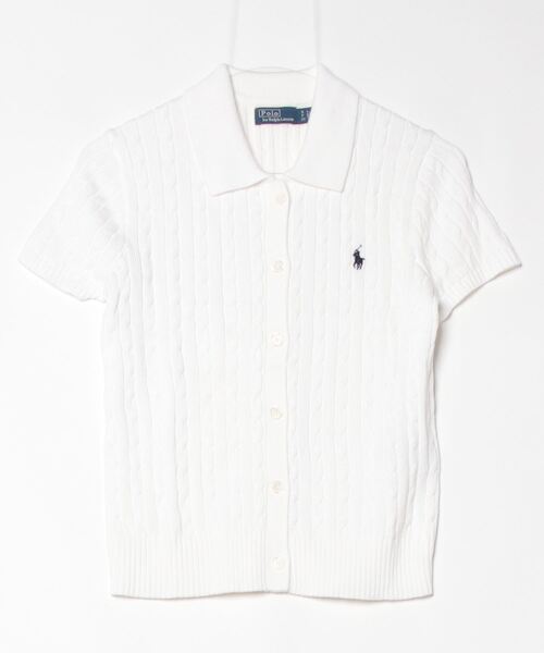 ケーブル コットン ショートスリーブ Polo カーディガン