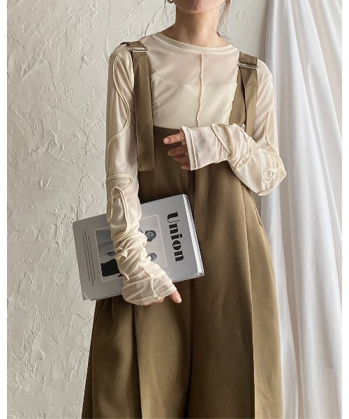 She's Closet（シーズクローゼット）の「コード刺繍クルーネック長袖シースルー/シアーロングTシャツカットソートップス（Tシャツ/カットソー・レディース・アイボリー/ブラック/チャコールグレー/オフホワイト・FREE）」の15枚目の写真