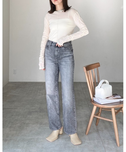 She's Closet（シーズクローゼット）の「コード刺繍クルーネック長袖シースルー/シアーロングTシャツカットソートップス（Tシャツ/カットソー・レディース・アイボリー/ブラック/チャコールグレー/オフホワイト・FREE）」の22枚目の写真
