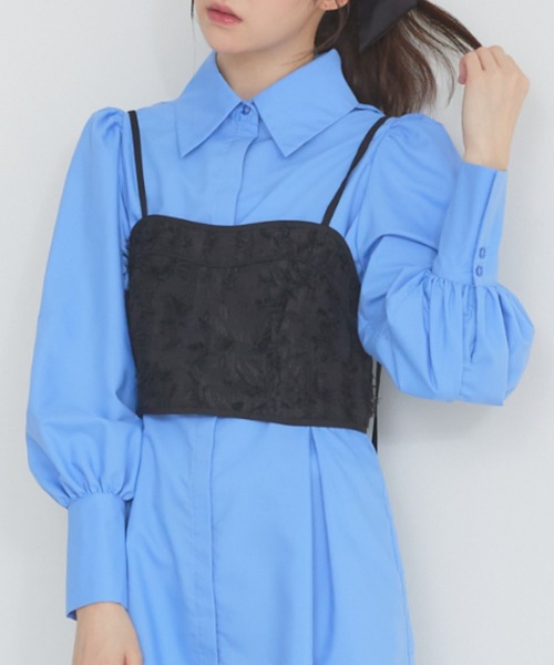SELFIST(セルフィスト)の「【Can Cam掲載】【セットアップ対応】パイピングジャガードビスチェ 夏服 レイヤード オールシーズン(シャツ/ブラウス・レディース・ブラック/アイボリー・フリー)」の2枚目の写真