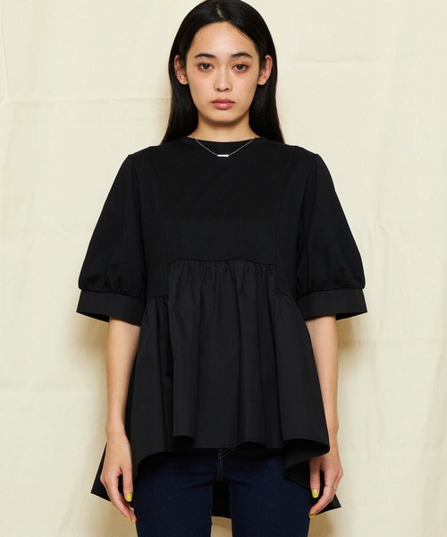 tシャツ Lee/リー ギャザーで体型カバー ペプラムTシャツブラウス レディース セール】Lee/リー ギャザーで体型カバー ペプラムTシャツ