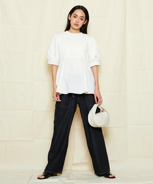 tシャツ Lee/リー ギャザーで体型カバー ペプラムTシャツブラウス レディース セール】Lee/リー ギャザーで体型カバー ペプラムTシャツ