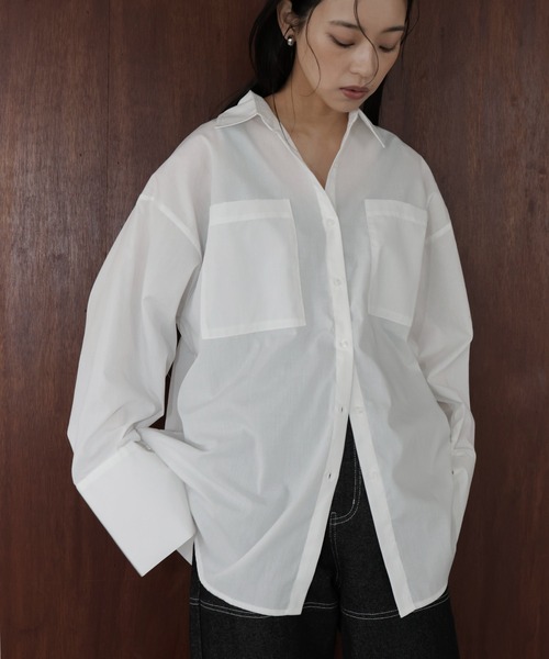 ホワイトポケット付きオーバーサイズシャツ セール】ビックポケット オーバーサイズシャツ（シャツ/ブラウス