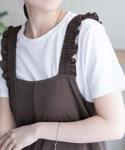 NAVY（ネイビー）の「nAvy ポリツイルサロペット ＋ Tシャツセット アンサンブル（サロペット/オーバーオール・レディース・ベージュ/ブラック/チャコールグレー・L/M）」の7枚目の写真