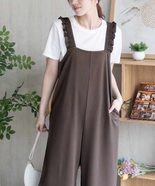 NAVY（ネイビー）の「nAvy ポリツイルサロペット ＋ Tシャツセット アンサンブル（サロペット/オーバーオール・レディース・ベージュ/ブラック/チャコールグレー・L/M）」の5枚目の写真