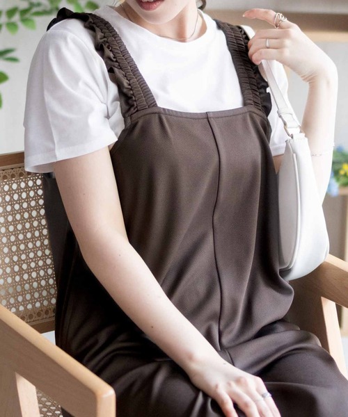 NAVY（ネイビー）の「nAvy ポリツイルサロペット ＋ Tシャツセット アンサンブル（サロペット/オーバーオール・レディース・ベージュ/ブラック/チャコールグレー・L/M）」の6枚目の写真