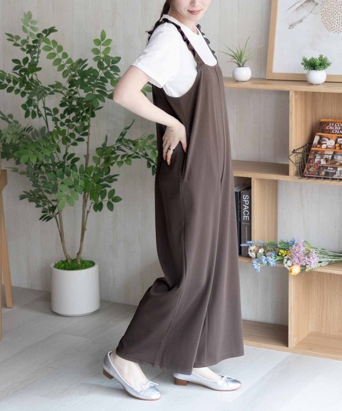 NAVY（ネイビー）の「nAvy ポリツイルサロペット ＋ Tシャツセット アンサンブル（サロペット/オーバーオール・レディース・ベージュ/ブラック/チャコールグレー・L/M）」の4枚目の写真