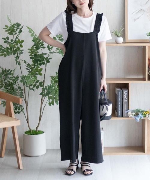 NAVY（ネイビー）の「nAvy ポリツイルサロペット ＋ Tシャツセット アンサンブル（サロペット/オーバーオール・レディース・ベージュ/ブラック/チャコールグレー・L/M）」の8枚目の写真