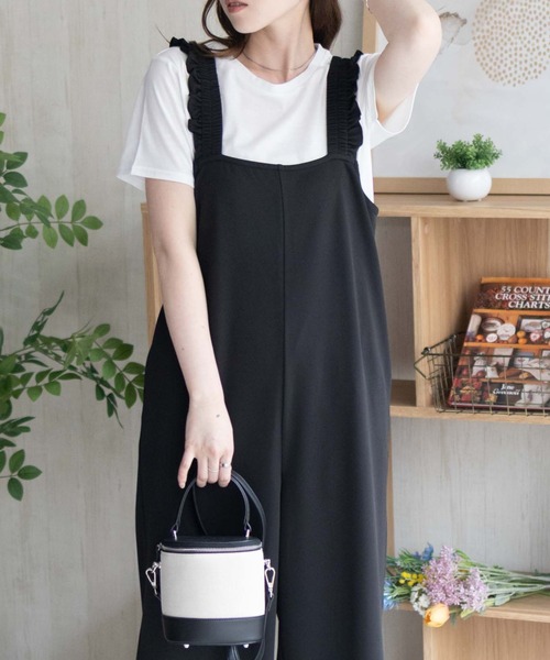 NAVY（ネイビー）の「nAvy ポリツイルサロペット ＋ Tシャツセット アンサンブル（サロペット/オーバーオール・レディース・ベージュ/ブラック/チャコールグレー・L/M）」の9枚目の写真