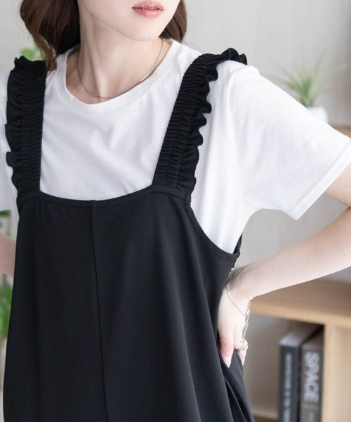 NAVY（ネイビー）の「nAvy ポリツイルサロペット ＋ Tシャツセット アンサンブル（サロペット/オーバーオール・レディース・ベージュ/ブラック/チャコールグレー・L/M）」の13枚目の写真