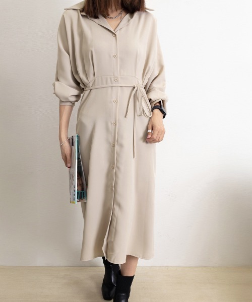 Miniministore（ミニミニストア）の「きれいめシャツワンピース ウエストマーク（シャツワンピース・レディース・ベージュ/ブラック・M/S）」の16枚目の写真