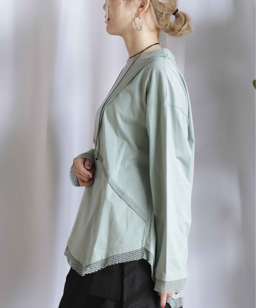 BITTOKO（ビットコ）の「メッシュ切替ロンT（Tシャツ/カットソー・レディース・ミント/ホワイト/ピンク/ブラック・FREE）」の16枚目の写真