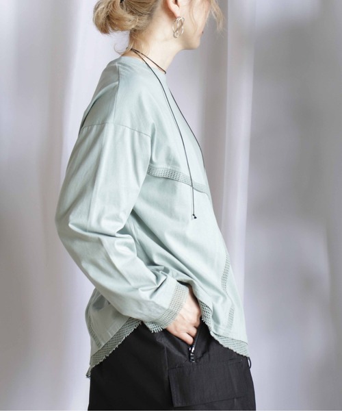 BITTOKO（ビットコ）の「メッシュ切替ロンT（Tシャツ/カットソー・レディース・ミント/ホワイト/ピンク/ブラック・FREE）」の18枚目の写真