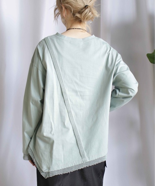 BITTOKO（ビットコ）の「メッシュ切替ロンT（Tシャツ/カットソー・レディース・ミント/ホワイト/ピンク/ブラック・FREE）」の19枚目の写真