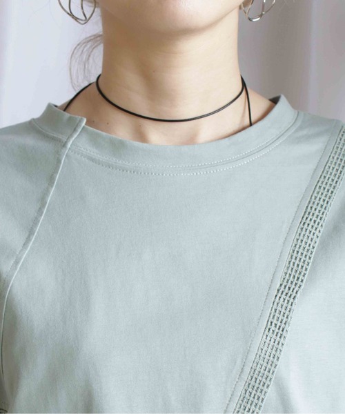 BITTOKO（ビットコ）の「メッシュ切替ロンT（Tシャツ/カットソー・レディース・ミント/ホワイト/ピンク/ブラック・FREE）」の21枚目の写真