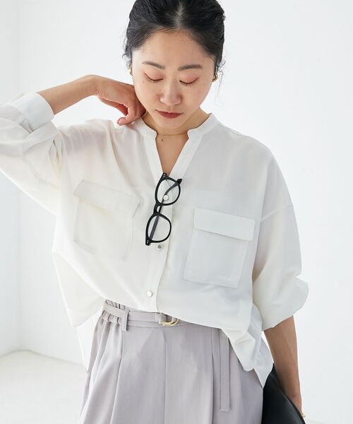 le.coeur blanc（ルクールブラン）の「フィブリルサテンダブルポケットシャツ（シャツ/ブラウス・レディース・ネイビー/オフホワイト/イエロー・38）」の19枚目の写真