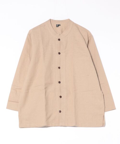 チャイハネ(チャイハネ)の「【チャイハネ】ベネパニバンドカラーMEN'Sシャツ M(シャツ/ブラウス・メンズ・ベージュ/ブルー/グレー・FREE)」の1枚目の写真