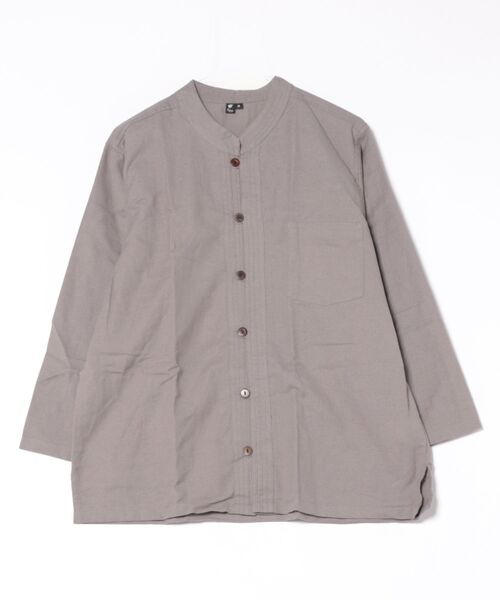 チャイハネ(チャイハネ)の「【チャイハネ】ベネパニバンドカラーMEN'Sシャツ M(シャツ/ブラウス・メンズ・ベージュ/ブルー/グレー・FREE)」の2枚目の写真