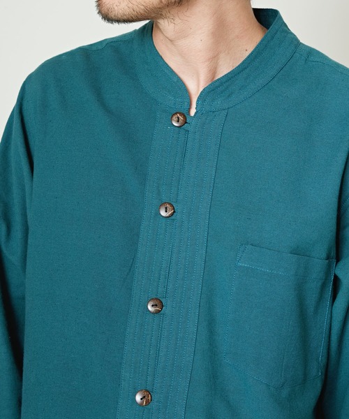 チャイハネ(チャイハネ)の「【チャイハネ】ベネパニバンドカラーMEN'Sシャツ M(シャツ/ブラウス・メンズ・ベージュ/ブルー/グレー・FREE)」の8枚目の写真