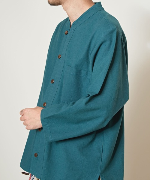 チャイハネ(チャイハネ)の「【チャイハネ】ベネパニバンドカラーMEN'Sシャツ M(シャツ/ブラウス・メンズ・ベージュ/ブルー/グレー・FREE)」の9枚目の写真