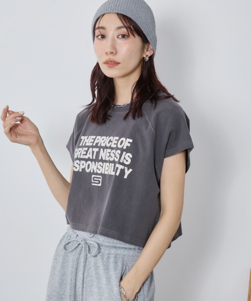 Auntie Rosa Holiday(アンティローザホリデー)の「ラグランクロップドプリントTEE(Tシャツ/カットソー・レディース・ナチュラル/チャコールグレー・FREE)」の15枚目の写真