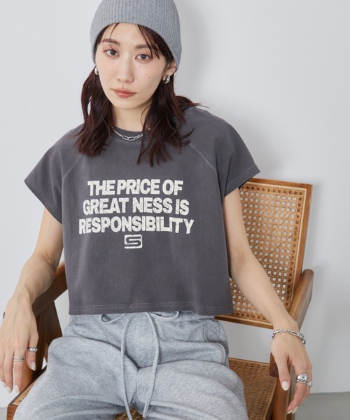 Auntie Rosa Holiday(アンティローザホリデー)の「ラグランクロップドプリントTEE(Tシャツ/カットソー・レディース・ナチュラル/チャコールグレー・FREE)」の12枚目の写真