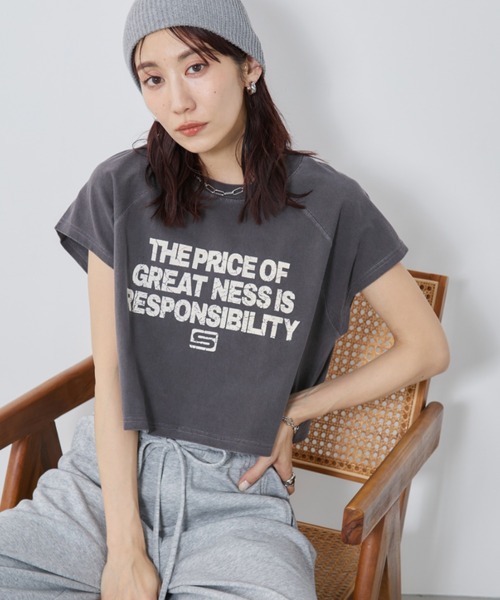 Auntie Rosa Holiday(アンティローザホリデー)の「ラグランクロップドプリントTEE(Tシャツ/カットソー・レディース・ナチュラル/チャコールグレー・FREE)」の14枚目の写真