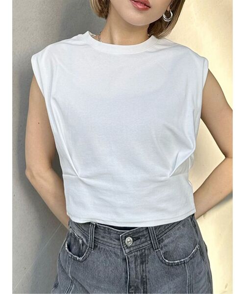 MURUA（ムルーア）の「ウエストタックノースリトップス（Tシャツ/カットソー・レディース・ブルー/イエロー/ブラック/ホワイト・FREE）」の2枚目の写真