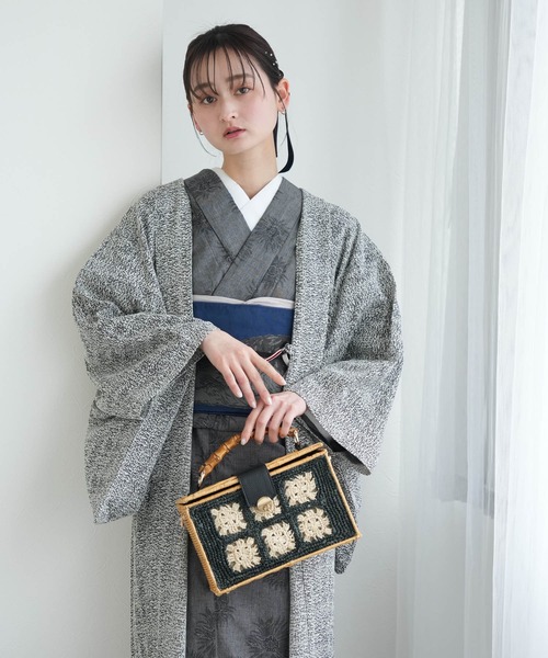 お値下げ　WAKO 絹100%MADE IN ITALYワンピース 羽織セット 羽織 レース ニコアンティーク モワレ ホワイト＆ネイビー 日本
