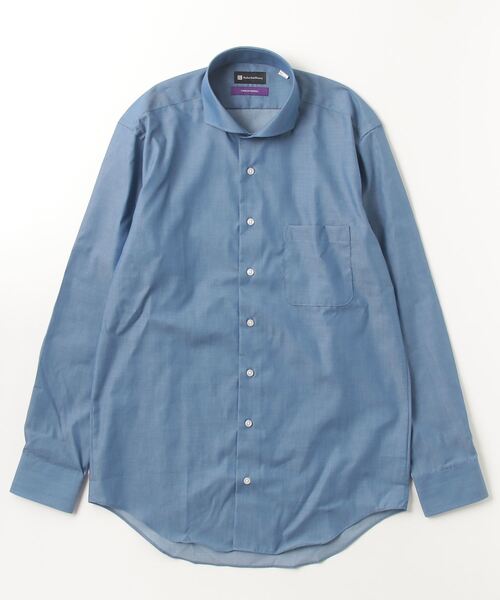 Perfect Suit FActory（パーフェクトスーツファクトリー）の「【ノンアイロン】長袖ワイシャツ【アーバン】デニムライク　ブラック/ブラウン/ブルー（ビジネスシャツ・メンズ・ブルー/ブラック/ブラウン・首回り37cm-裄丈80cm/首回り41cm-裄丈84cm/首回り39cm-裄丈82cm/首回り43cm-裄丈86cm）」の10枚目の写真