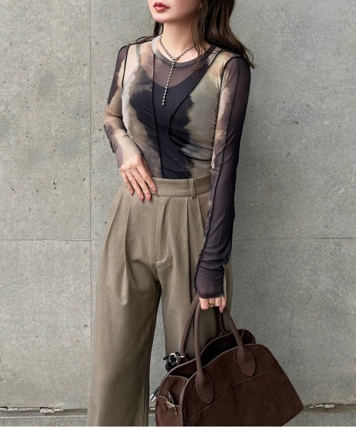 TELOPLAN シアートップス グラデーション テーロプラン セール】グラデーションクルーネック長袖シースルー/シアー