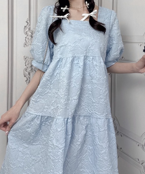 MEIMEIJ メイメイジェイ　スクエアネックパフスリーブワンピース　36 MEIMEIJ メイメイジェイ スクエアネックパフスリーブワンピース 36