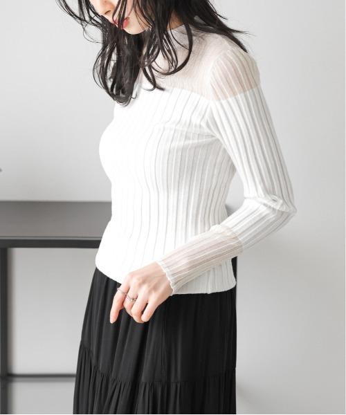 ミースロエ　washableシアーRIB切り替えニットTOPS ミースロエ washableシアーRIB切り替えニットTOPS