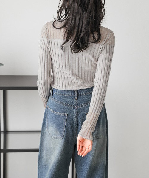 ミースロエ　washableシアーRIB切り替えニットTOPS ミースロエ washableシアーRIB切り替えニットTOPS