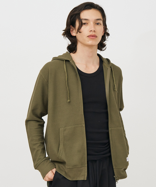 JEMORGAN(ジェーイーモーガン)の「【JEMORGAN /ジェーイーモーガン 】軽量ワッフルジップパーカー ダブルジップフーディ(パーカー・メンズ・オフホワイト/グレー/ブラック/ネイビー/カーキ/サックスブルー・M/L/XL)」の4枚目の写真
