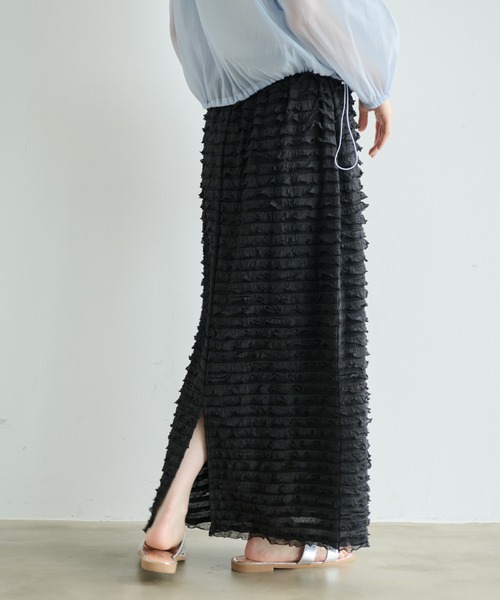 Shelly island（シェリーアイランド）の「フリルティアードIラインスカート（スカート・レディース・ブラック/ホワイト/レッド・FREE）」の5枚目の写真