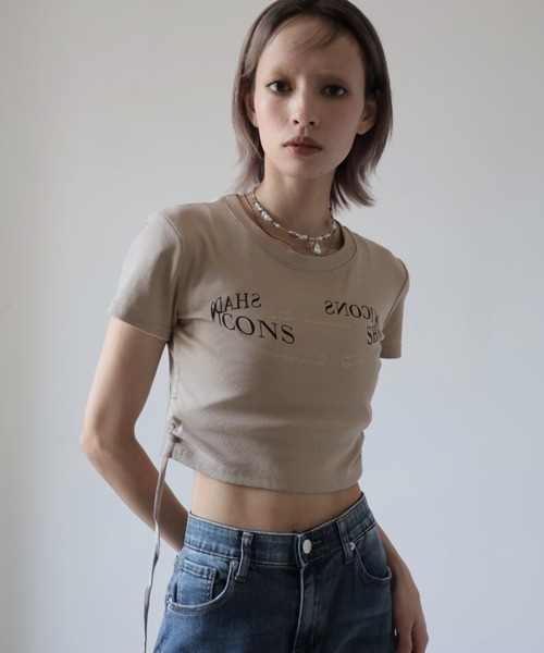 Ulysses(ユリシス)の「サイドシャーリングクロップドTシャツ(Tシャツ/カットソー・レディース・ホワイト/ブラック/ダークグレー/キャメル・F)」の10枚目の写真