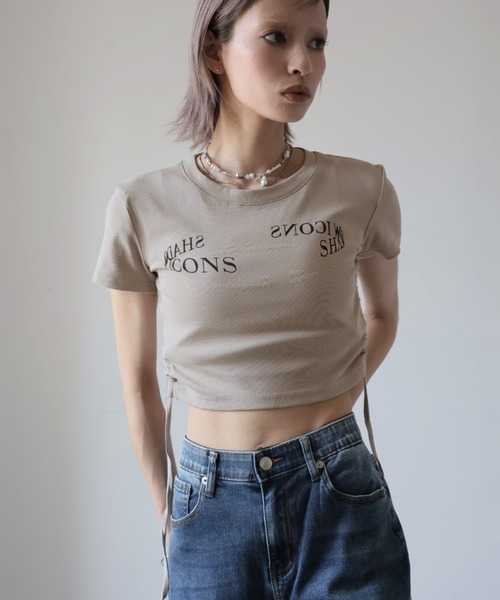 Ulysses(ユリシス)の「サイドシャーリングクロップドTシャツ(Tシャツ/カットソー・レディース・ホワイト/ブラック/ダークグレー/キャメル・F)」の12枚目の写真