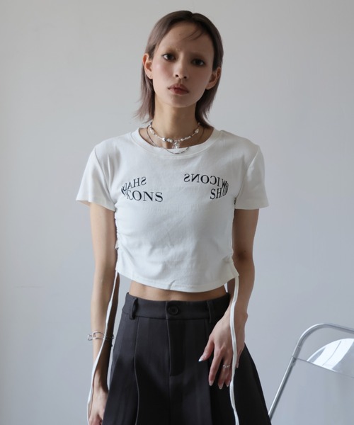 Ulysses(ユリシス)の「サイドシャーリングクロップドTシャツ(Tシャツ/カットソー・レディース・ホワイト/ブラック/ダークグレー/キャメル・F)」の20枚目の写真