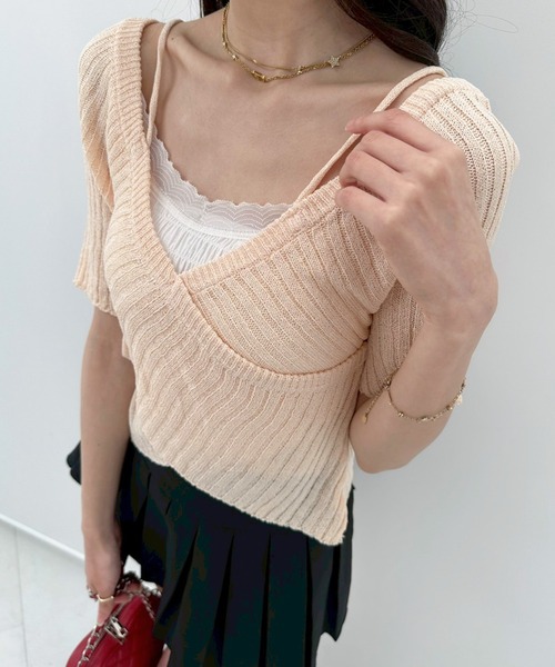 Teem Store(チームストア)の「【春夏新作】カシュクール風ストラップオフショルリブ半袖夏ニット(ニット/セーター・レディース・ホワイト/ブラック/ブルー/ピンク・F)」の22枚目の写真