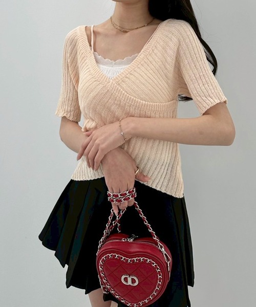 Teem Store(チームストア)の「【春夏新作】カシュクール風ストラップオフショルリブ半袖夏ニット(ニット/セーター・レディース・ホワイト/ブラック/ブルー/ピンク・F)」の19枚目の写真