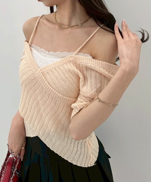Teem Store(チームストア)の「【春夏新作】カシュクール風ストラップオフショルリブ半袖夏ニット(ニット/セーター・レディース・ホワイト/ブラック/ブルー/ピンク・F)」の20枚目の写真