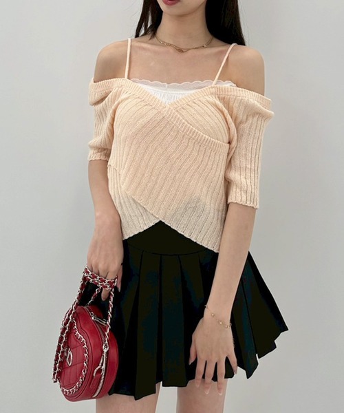 Teem Store(チームストア)の「【春夏新作】カシュクール風ストラップオフショルリブ半袖夏ニット(ニット/セーター・レディース・ホワイト/ブラック/ブルー/ピンク・F)」の18枚目の写真